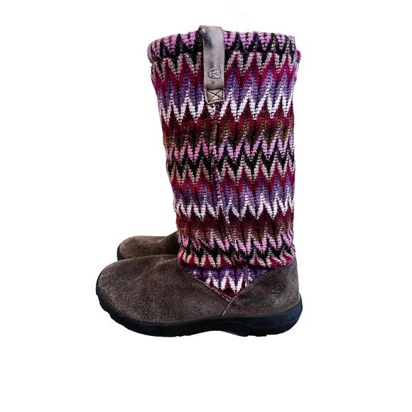 KEEN Girls Pink Plum Chevron Sweater Shearling Lined Pull On Boots 4 Cabincore - Picture 6 of 11